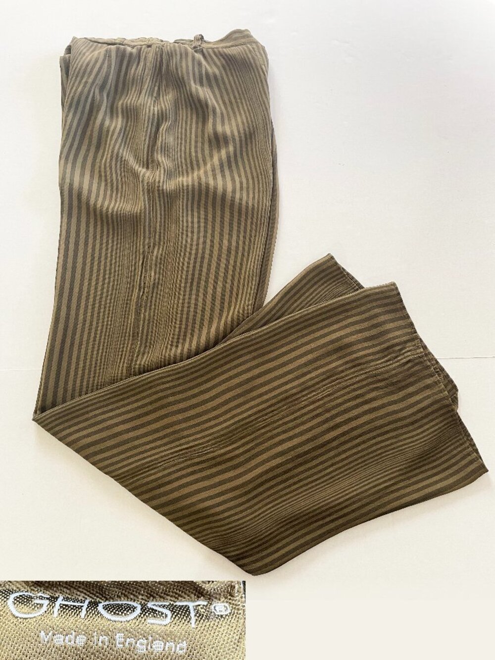 Vintage GHOST London Striped Wide Leg Pants Made in England Viscose Petite